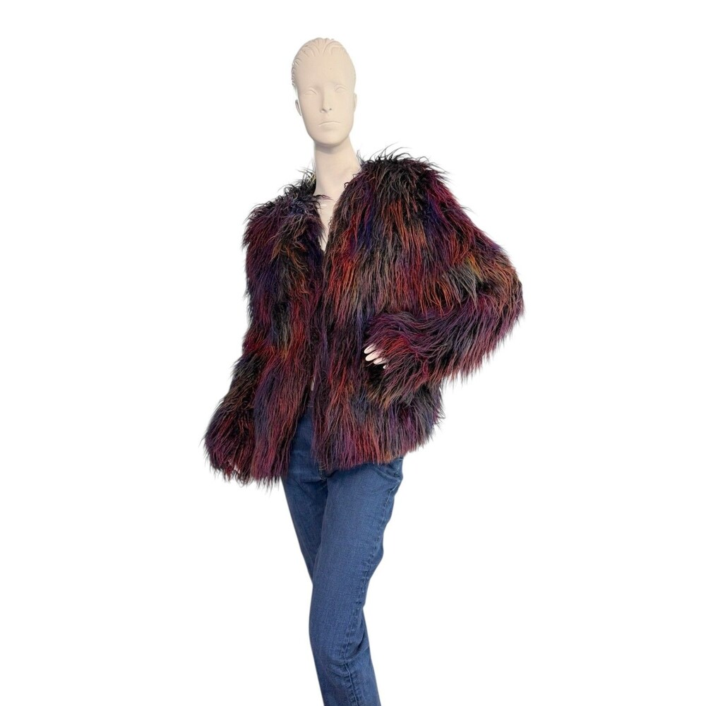 SpiritHoods Faux Fur Shaggy 70s Multicolor Jacket Collectors Edition $450 Size S - Picture 3 of 8